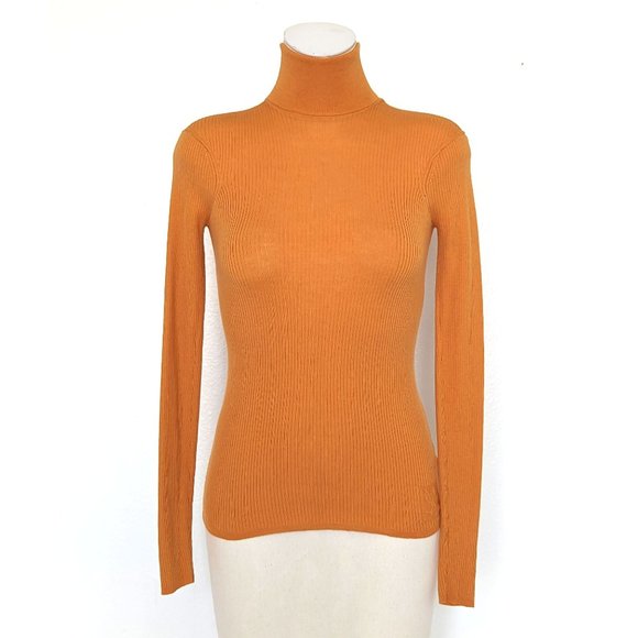 Yves Saint Laurent Sweaters - Yves Saint Laurent Burned Orange Ribbed Turtleneck Wool Top Sweater
